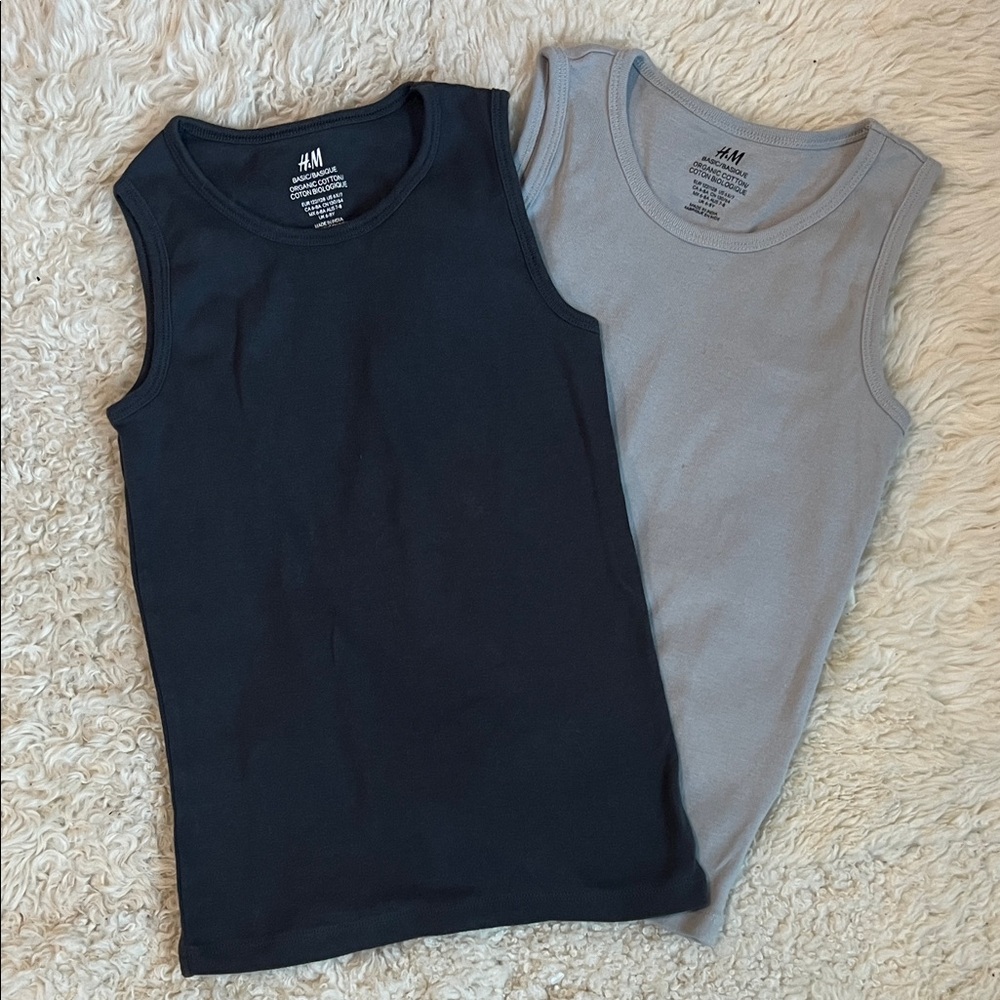 H&M Kids Organic Cotton Tank Tops (2) - Black and Gray 6-8Yrs